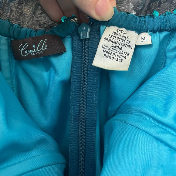 Teal sequined Prom Mini dress - Picture 2 of 6